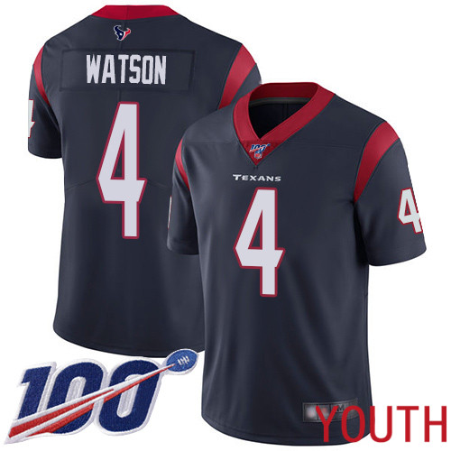 Houston Texans Limited Navy Blue Youth Deshaun Watson Home Jersey NFL Football #4 100th Season Vapor Untouchable->youth nfl jersey->Youth Jersey